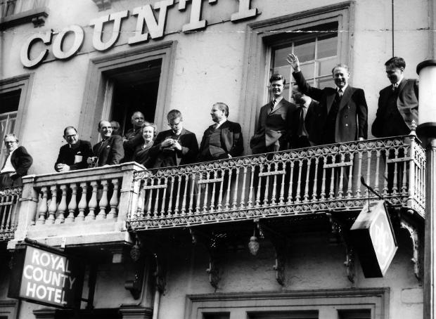 The Northern Echo: Hugh Gaitskell, leader of the Labour Party from 1955 to 1963, waves from the County balcony on July 15, 1961